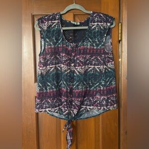 Maurices Green and Purple Tie Front Tank Top